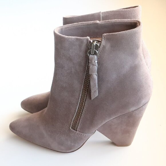 NEW Splendid Taupe Suede Leather Pointy Toe Chunky Heel Ankle Boots, Booties 9.5 - Picture 15 of 16